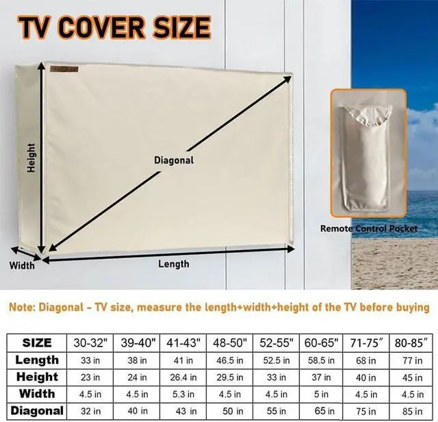 Alt view image 2 of 5 - HOMEYA Outdoor TV Cover 48-50 Inches, 600D Heavy Duty Weatherproof TV Enclosure with Front Flap, Waterproof Zipper+Bottom Cover, for Outside LED LCD Flat Screen TVs-Cover Size 46.5''Lx29.5''Hx4.5 W