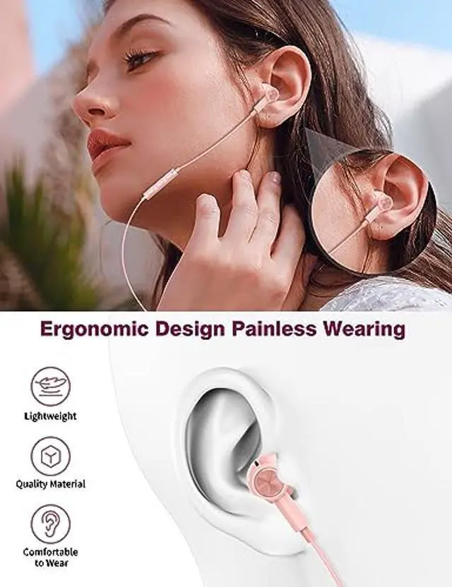 Alt view image 2 of 5 - USB C Headphones for iPhone 15 Plus 15 Pro Max Magnetic Type C Earphone Pink