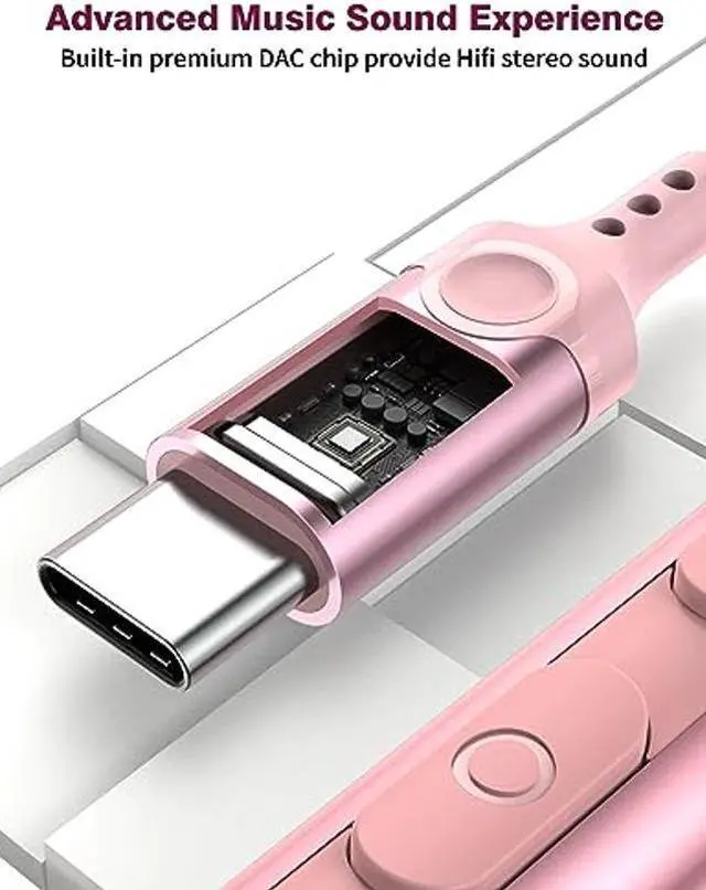 Alt view image 3 of 5 - USB C Headphones for iPhone 15 Plus 15 Pro Max Magnetic Type C Earphone Pink