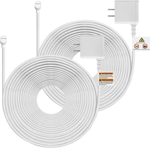 Main image of iMah 10m Extended Power Charging Cord Replacement for Google Nest Cam (Battery) Charge Cable | 10m (32.8ft), White, Pack of 2