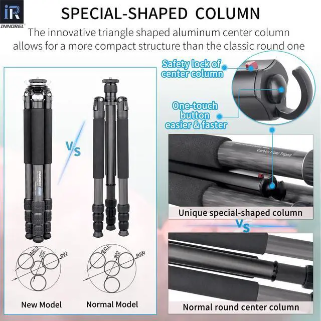 Alt view image 4 of 5 - Carbon Fiber Tripod-INNOREL GT324C Professional Compact Tripod for DSLR Camera Heavy Duty Stand with Low Gravity Center Ball Head Special-Shaped Center Column Max Load 55lbs/25kg