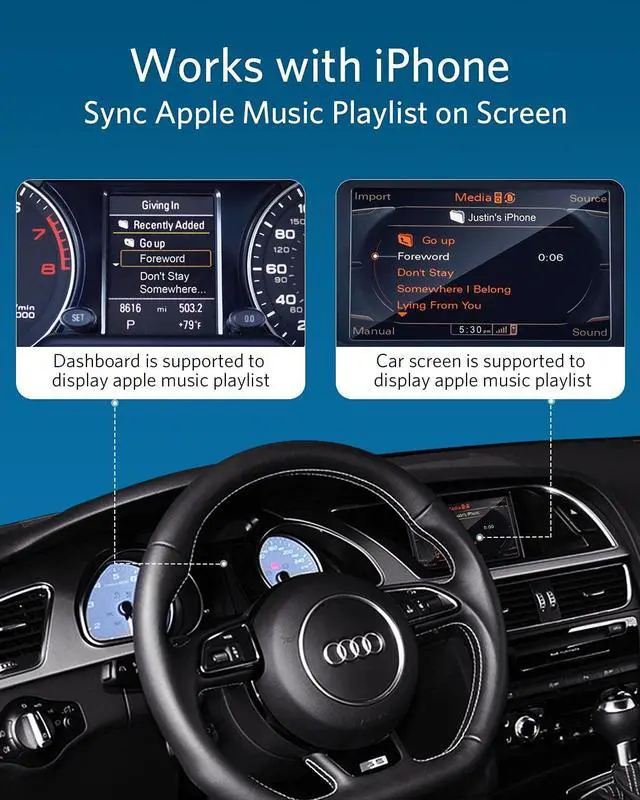 Alt view image 4 of 5 - Airdual Car Bluetooth 5.0 aptX-HD Adapter for 30 pin iPod iPhone Music Interface Include Audi Volkswagen Motorcycle (AMI iPod iPhone Cable NOT Included)