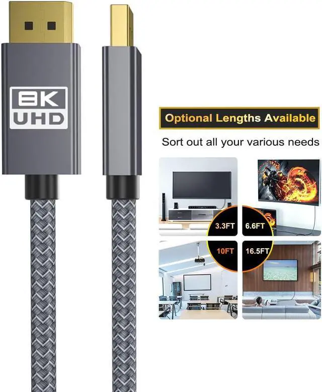 Alt view image 2 of 5 - Itramax 8K 60Hz DisplayPort Cable 15FT (2-Pack),DP 1.4 Male Ultra High Speed Cord for Laptop/PC/TV/Gaming Monitor 16,HBR3 Bandwidth of 32.4Gbps,4K@144Hz,2K@165Hz,1080P@240Hz(DP 1.2 Compatible)