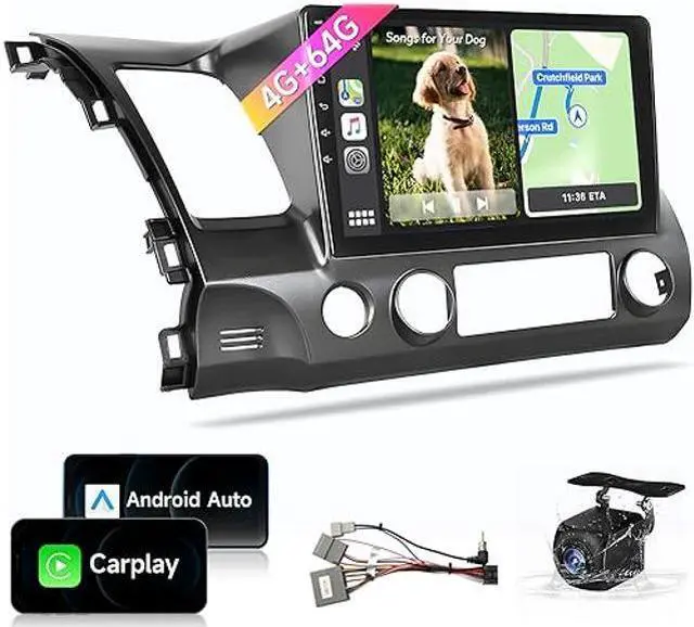 Main image of Android 13 4G+64G, 10.1" Car Radio for Honda Civic 2006 2007 2008 2009 2010 2011, Wireless Carplay Android Auto Car Stereo with Backup Camera, 32 EQ Bluetooth FM/RDS/AM GPS 5G WiFi
