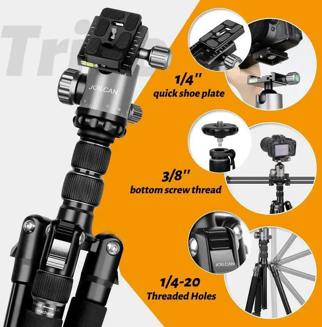 Alt view image 2 of 5 - JOILCAN Tripod for Camera, 81" Camera Tripod DSLR Tripod, 83" Aluminum Camera Tripods & Monopods, Heavy Duty Travel Tripod for Binoculars Laser Level Spotting Scope, Professional Complete Tripod Units