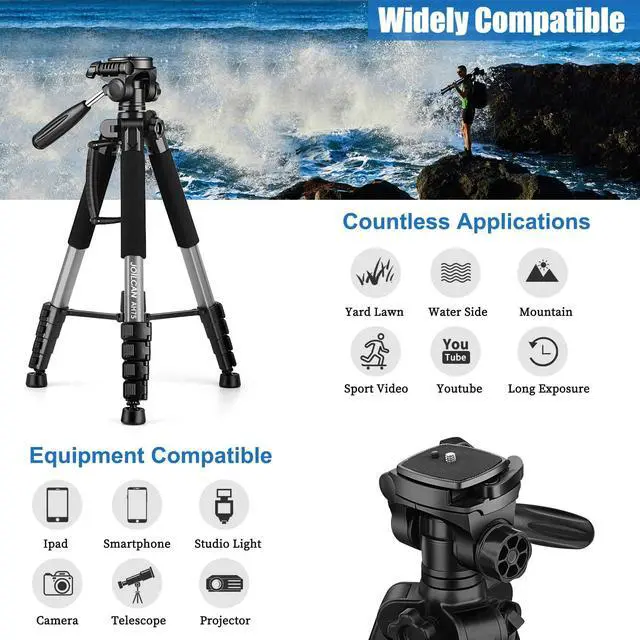 Alt view image 2 of 5 - JOILCAN Tripod Camera Tripods, 74" Tripod for Camera Cell Phone Video Recording, Heavy Duty Tall Camera Tripod Stand, Professional Travel DSLR Tripods Compatible with Canon iPhone, Gunmetal Grey