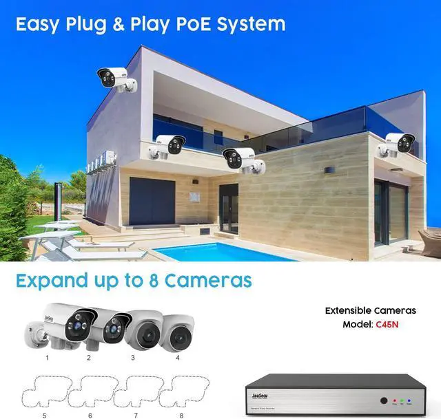 Alt view image 4 of 5 - JouSecu 5MP PoE Camera Waterproof Outdoor Indoor Replacement Bullet Security Cameras, Only Compatible with Jousecu PoE NVR Security System(Model:N2441/N2440/N2482)