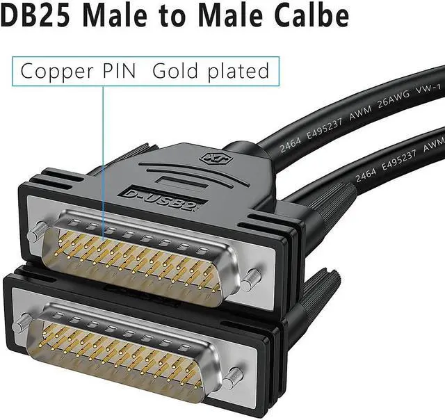 Alt view image 2 of 5 - JUXINICE DB25 Male to Male Cable 16FT, 26awg Tinned Copper Wires,Double-Shielded with Foil &Metal Braid, D-SUB 25 PIN RS232 Serial Cable in Black, OD:8.0mm