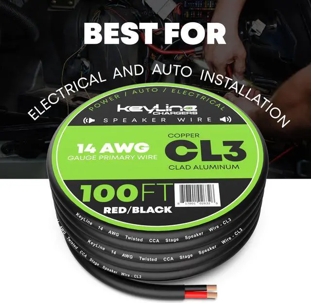 Alt view image 2 of 5 - 14 Gauge Speaker Wire - 100 Feet Black| 14-2 AWG Gauge - Outdoor Speaker Wire, CL3 CL2 Rated for in Ground Burial & in Wall / 2 Conductors - Marine Speaker Wire CCA Copper Clad Aluminum, Black 100ft