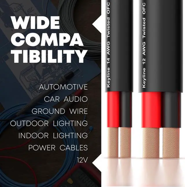 Alt view image 3 of 5 - 14 Gauge Speaker Wire - 100 Feet Black| 14-2 AWG Gauge - Outdoor Speaker Wire, CL3 CL2 Rated for in Ground Burial & in Wall / 2 Conductors - Marine Speaker Wire CCA Copper Clad Aluminum, Black 100ft