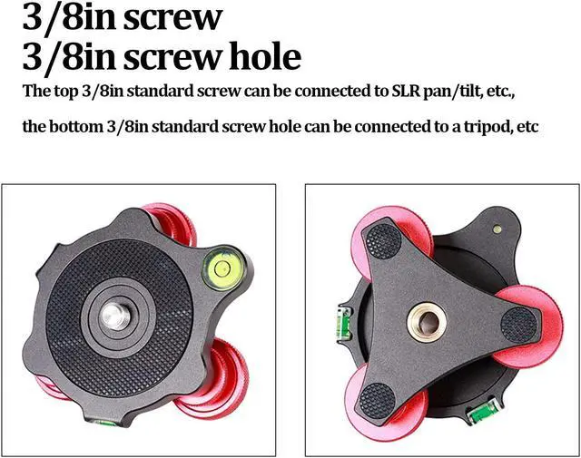 Alt view image 3 of 5 - KIMISS Camera Leveler, LP-64 Camera Tripod Ball Head Leveling Base Aluminum Triple Wheel Leveler Bubble Level Tripod Head Leveling Base