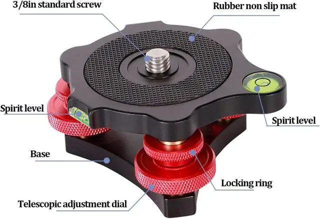 Alt view image 5 of 5 - KIMISS Camera Leveler, LP-64 Camera Tripod Ball Head Leveling Base Aluminum Triple Wheel Leveler Bubble Level Tripod Head Leveling Base