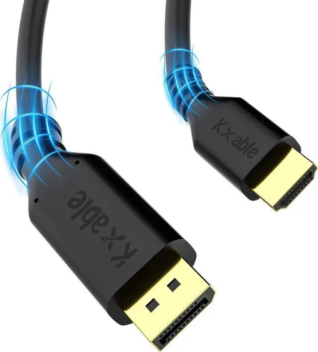 Alt view image 2 of 5 - 4K DisplayPort to HDMI Cable 50 FT, DP to HDMI Male Video UHD Cable, Uni-Directional Cord, for PC, Desktop, Graphics Card to HDTV, Monitor, Projector, with 2 HDMI Angle Adapters and 25 Zip Ties-Black