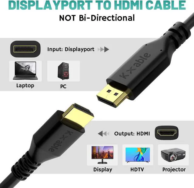 Alt view image 5 of 5 - 4K DisplayPort to HDMI Cable 50 FT, DP to HDMI Male Video UHD Cable, Uni-Directional Cord, for PC, Desktop, Graphics Card to HDTV, Monitor, Projector, with 2 HDMI Angle Adapters and 25 Zip Ties-Black