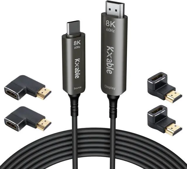 Main image of USB C to HDMI 2.1 Cable 50 FT, 8K Active Fiber Optic Type-C to HDMI Cord, (8K@60Hz, HDCP, HDR) Thunderbolt 3/4 Compatible, for iPhone 15 Series, MacBook Pro, iPad Pro, S23, Surface, with 4 Adapters