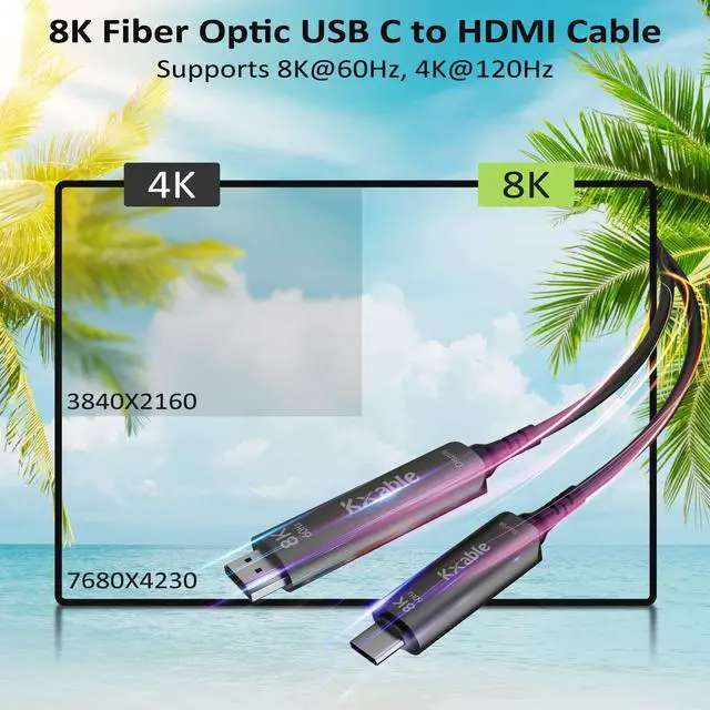 Alt view image 2 of 5 - USB C to HDMI 2.1 Cable 50 FT, 8K Active Fiber Optic Type-C to HDMI Cord, (8K@60Hz, HDCP, HDR) Thunderbolt 3/4 Compatible, for iPhone 15 Series, MacBook Pro, iPad Pro, S23, Surface, with 4 Adapters