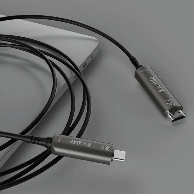 Alt view image 5 of 5 - USB C to HDMI 2.1 Cable 50 FT, 8K Active Fiber Optic Type-C to HDMI Cord, (8K@60Hz, HDCP, HDR) Thunderbolt 3/4 Compatible, for iPhone 15 Series, MacBook Pro, iPad Pro, S23, Surface, with 4 Adapters