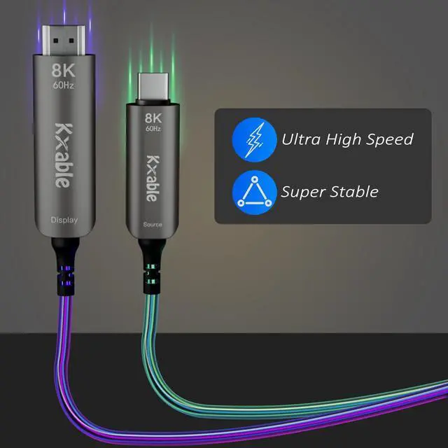 Alt view image 4 of 5 - USB C to HDMI 2.1 Cable 50 FT, 8K Active Fiber Optic Type-C to HDMI Cord, (8K@60Hz, HDCP, HDR) Thunderbolt 3/4 Compatible, for iPhone 15 Series, MacBook Pro, iPad Pro, S23, Surface, with 4 Adapters