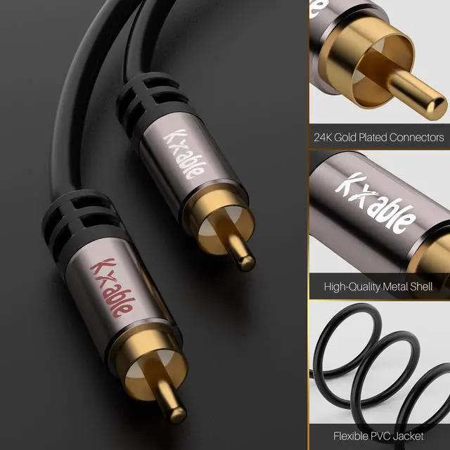 Alt view image 2 of 5 - RCA Cable 100FT, 2RCA Male to 2RCA Male Stereo Audio Cable,[(Oxygen-Free Copper, Hi-Fi Sound, Double Shielded)]  2 RCA Car Audio Subwoofer Cord for Home Theater, HDTV, Amplifier, Hi-Fi System, Speaker