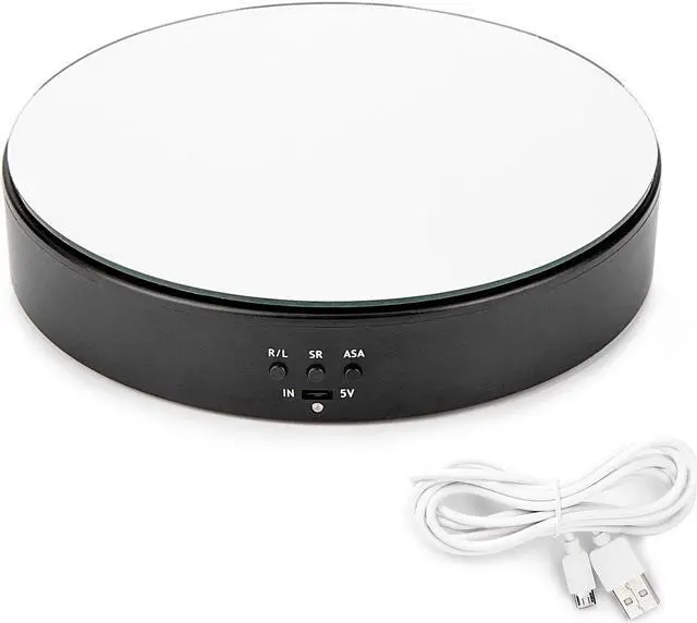 Main image of Leadleds Motorized Rotating Display Stand, 7.7" Black Top Mirror USB and Battery Operated Display Turntable for Photography, Video, Product, Shoes, Cake Stand
