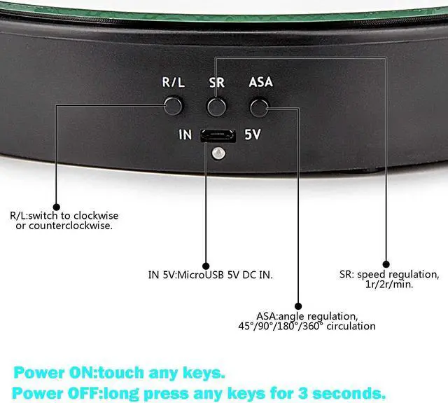 Alt view image 3 of 5 - Leadleds Motorized Rotating Display Stand, 7.7" Black Top Mirror USB and Battery Operated Display Turntable for Photography, Video, Product, Shoes, Cake Stand