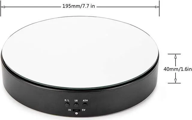 Alt view image 4 of 5 - Leadleds Motorized Rotating Display Stand, 7.7" Black Top Mirror USB and Battery Operated Display Turntable for Photography, Video, Product, Shoes, Cake Stand