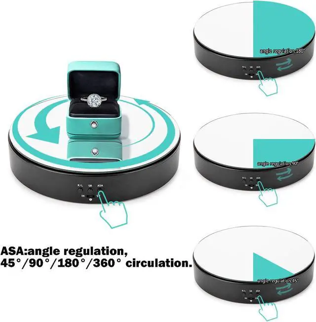Alt view image 5 of 5 - Leadleds Motorized Rotating Display Stand, 7.7" Black Top Mirror USB and Battery Operated Display Turntable for Photography, Video, Product, Shoes, Cake Stand