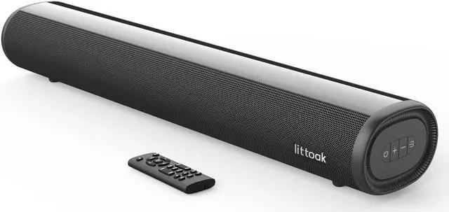 Main image of littoak Small Sound Bar for TV, Soundbar with Bluetooth 5.0/HDMI/Optical/USB/AUX/Coax Connection, 50 Watt 16 Inch Soundbars for Home Theater, Wall Mountable (SE04)