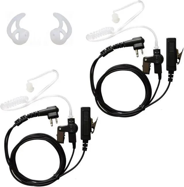 Main image of 2 Pack Acoustic Coil Tube Earpiece Headset with Mic Police Earpiece Compatible with Motorola Two Way Radio Walkie Talkies CP GP CLS DTR Series with Fins Earmolds