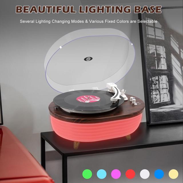 Alt view image 2 of 5 - Vinyl Record Player, Vintage 2-Speed Wireless Turntable with Built-in Stereo Speakers, 6 Lighting Modes Record Player for 7/10/12inch Vinyl Records, RCA/Auto-Stop/Phono Preamp (Red Wood)
