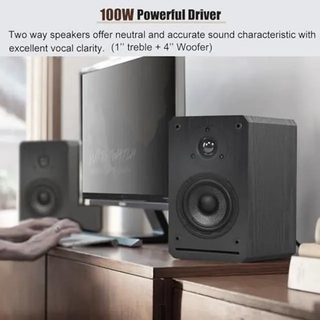 Alt view image 3 of 5 - Home CD Stereo Shelf System,100W Hi-Fi Bookshelf Speskers System (CD Player, FM Radio, Wireless Bluetooth, USB Playback, AUX, Headphone Jack)