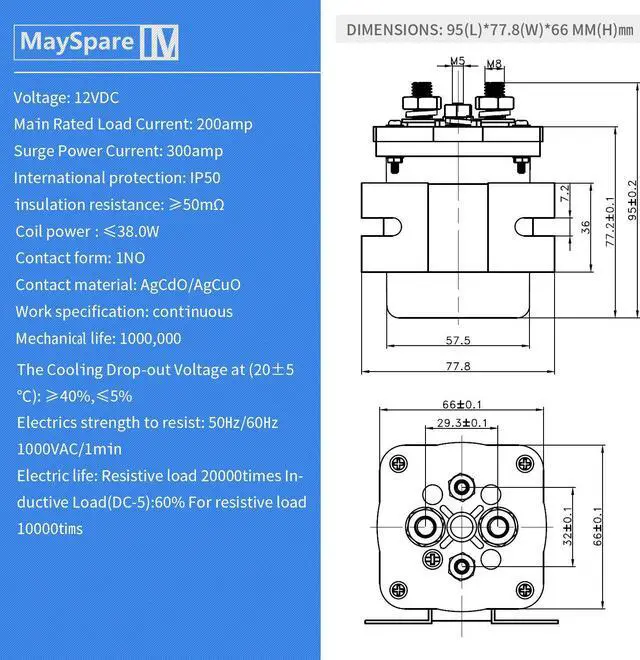 Alt view image 2 of 5 - MaySpare 200 Amp Mobile Audio Continuous Relay and Battery Isolator High Current Relay 12VDC