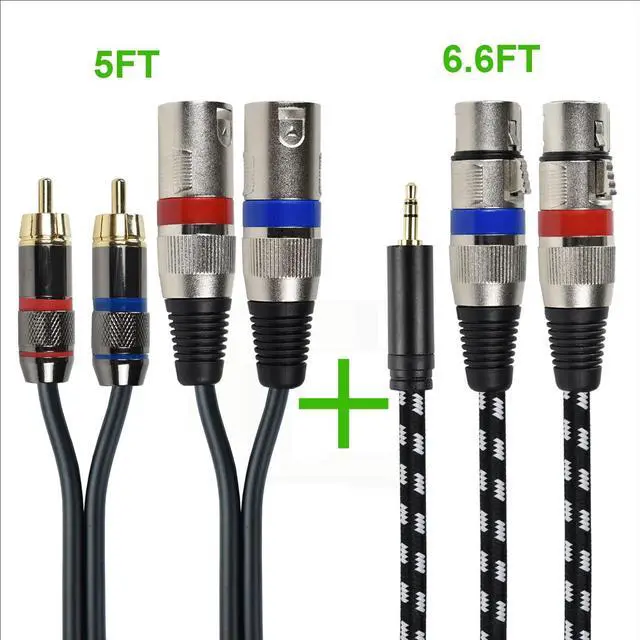 Main image of Mugteeve One 5Feet Dual RCA to Dual XLR Male Speaker Cable - with - One 6.6Feet 1/8 3.5mm to Dual XLR Female Y Splitter Cable