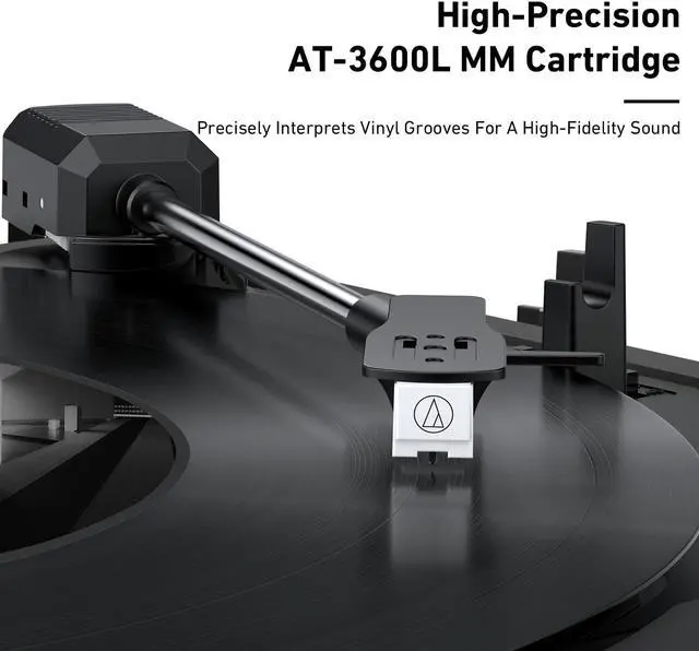 Alt view image 2 of 5 - MYKESONIC Fully Automatic Record Player, Bluetooth Belt Drive Vinyl Turntable, Magnetic AT-3600L Cartridge, Bluetooth in & Out, Hi-Fi Stereo Speakers, Aux in Headphone, RCA Out, Anti-Resonance - Black