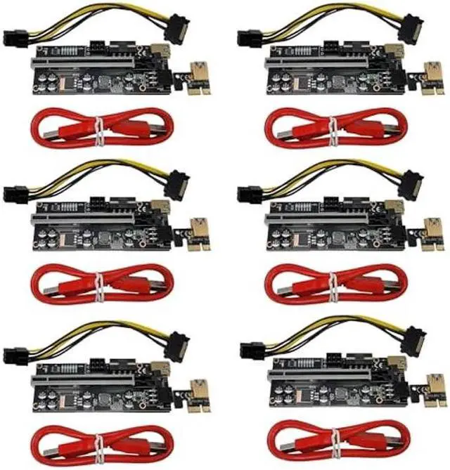 Main image of Nerd Gearz 6 Pack PCI-E 16X to 1X GPU VER010S Plus Riser (Dual-6pin / MOLEX) with LED Graphics Extension Ethereum ETH GPU Mining Powered Riser Adapter Card