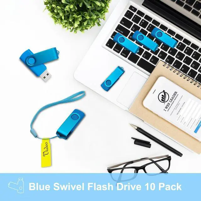 Alt view image 3 of 5 - 16GB USB Flash Drive 10 Pack, Nicepicten Bulk USB 2.0 Thumb Drive Memory Stick Pendrive Jump Drive Zip Drive USB Key with Lanyard Label, Blue Swivel Memorias USB for Office, Back to School & Bussiness