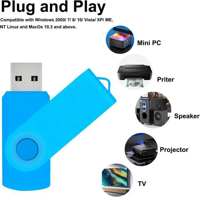 Alt view image 5 of 5 - 16GB USB Flash Drive 10 Pack, Nicepicten Bulk USB 2.0 Thumb Drive Memory Stick Pendrive Jump Drive Zip Drive USB Key with Lanyard Label, Blue Swivel Memorias USB for Office, Back to School & Bussiness