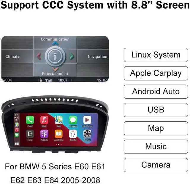 Alt view image 3 of 5 - NINETOM 8.8 inch Wireless Apple CarPlay Android Auto Car Multimedia Screen for BMW 5 Series CCC System, E60/E63/E64/E90/E91/E92/E93 (2005-2010)