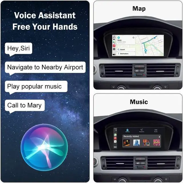 Alt view image 5 of 5 - NINETOM 8.8 inch Wireless Apple CarPlay Android Auto Car Multimedia Screen for BMW 5 Series CCC System, E60/E63/E64/E90/E91/E92/E93 (2005-2010)