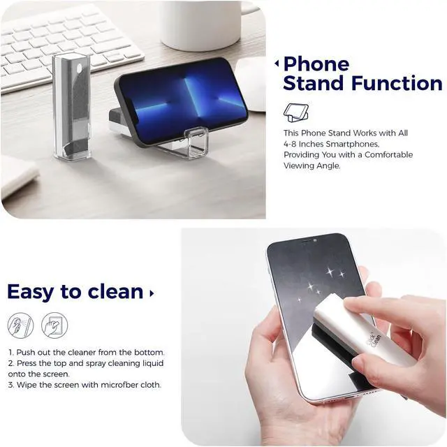 Alt view image 3 of 5 - Click Clean Screen Cleaner Kits - 4 All-in-One Screen Cleaner with 4 oz Cleaner Refill, 1 Microfiber Cloth(7.8 x 7.8in), 1 Mini Refill Funnel, and 1 Sprayer - for All Phones, Laptop and Tablet Screens