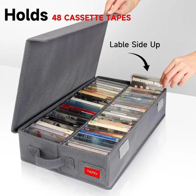 Alt view image 2 of 5 - NUSWOR Upgrades Cassette Tape Storage Box - Dust-proof Cassette Racks with Lid - Audio Cassette Holder Pack of 3- Holds 144 Cassette Cases - 16.34 x 9.25 x 3.4 Inches - Grey