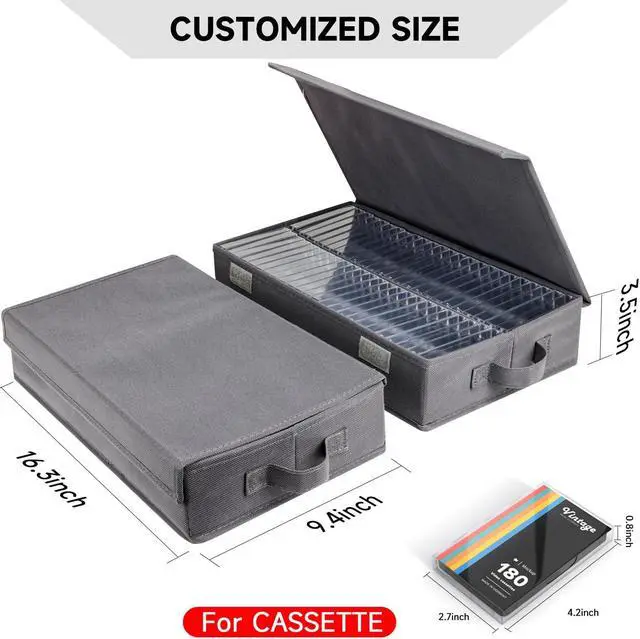 Alt view image 3 of 5 - NUSWOR Upgrades Cassette Tape Storage Box - Dust-proof Cassette Racks with Lid - Audio Cassette Holder Pack of 3- Holds 144 Cassette Cases - 16.34 x 9.25 x 3.4 Inches - Grey