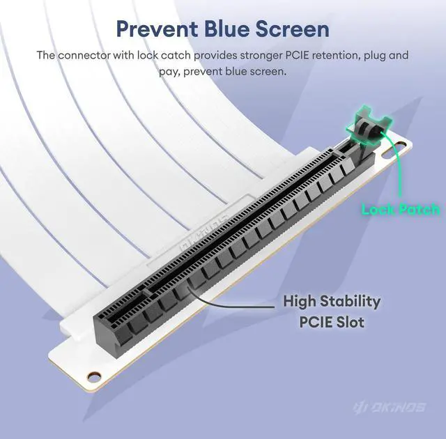 Alt view image 3 of 5 - Okinos, PCI-E 4.0 Riser Cable, Compatible with RTX4090, RTX4080, RX7900XTX, PCIe 4.0 x16 High Speed Flexible Extender Card Extension Port 90 Degree Adapter, 200mm White