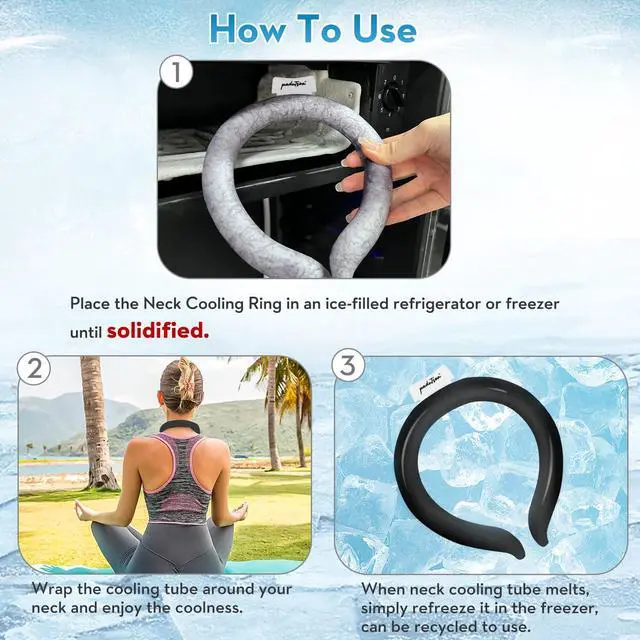 Alt view image 3 of 5 - 2 Pack Neck Cooling Tube, Reusable Ice Neck Ring Cooler Wraps,Wearable Body Cooling Products for Outdoor Indoor, Neck Coolers for Hot Weather (Black*2)