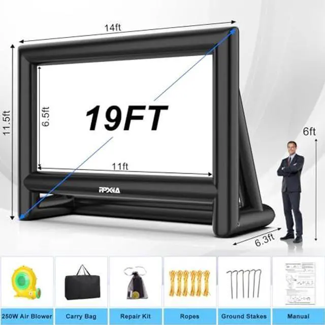 Alt view image 2 of 5 - PPXIA 19FT Inflatable Projector Screen, Blow Up Projection Screen with Air Blower, Home Theater for Movie Nights, Inflatable Movie Screen Outdoor Backyards Pool BBQ Party - Front/Rear Projection