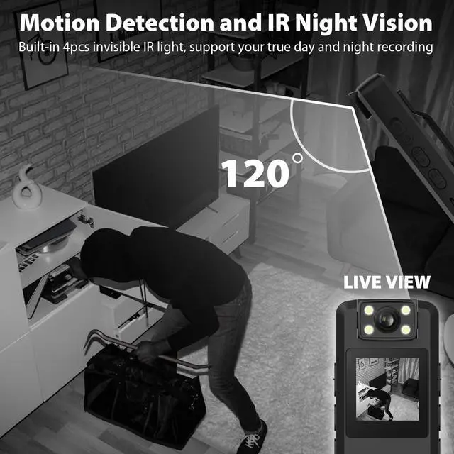 Alt view image 4 of 5 - Body Camera, Wireless FULL 1080P Body Wearable hidden camera with Powerful Auto/Manual Motion Detection and Night Vision, Police Body Camera Lightweight and Portable with Complimentary 64GB SD card