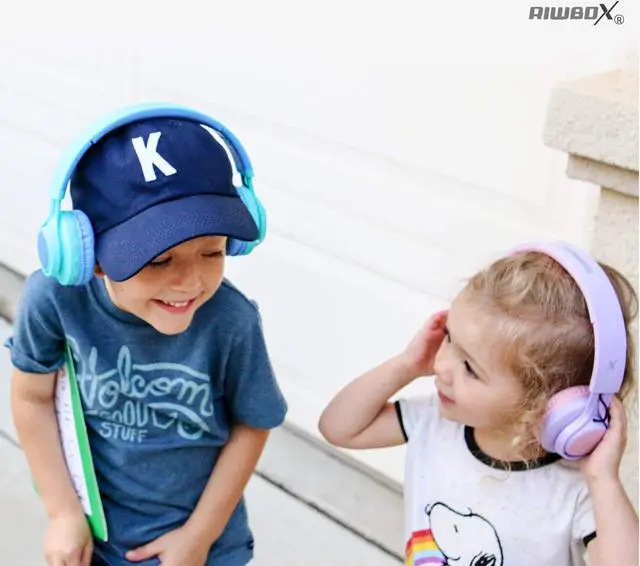 Alt view image 3 of 5 - Riwbox 2 Packs WT-7S Kids Headphones Wireless, Foldable Stereo Bluetooth Headset with Mic Compatible with PC/Laptop/Tablet/iPad Purple&Pink