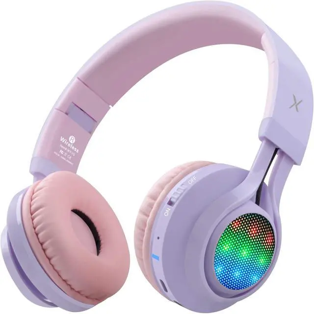 Alt view image 4 of 5 - Riwbox 2 Packs WT-7S Kids Headphones Wireless, Foldable Stereo Bluetooth Headset with Mic Compatible with PC/Laptop/Tablet/iPad Purple&Pink