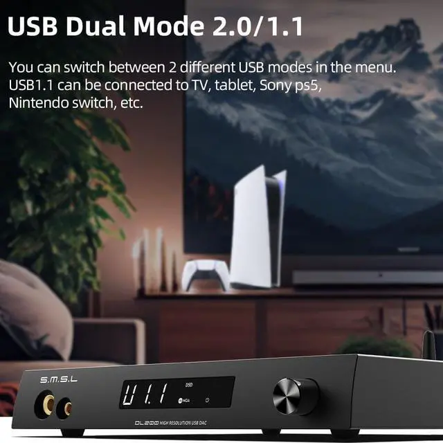 Alt view image 2 of 5 - SMSL DL200 ES9039Q2M Audio DAC and HiFi Headphone Amplifier,6.35mm Headphone/4.4m Headphone/TRS Balanced Line/RCA Single end Line Output,Dualmode USB2.0/1.1,TND+N -123dB,with Remote Control