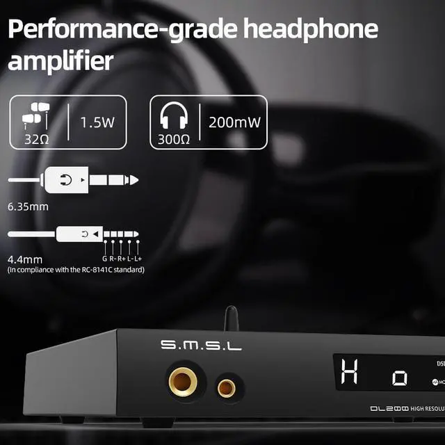 Alt view image 3 of 5 - SMSL DL200 ES9039Q2M Audio DAC and HiFi Headphone Amplifier,6.35mm Headphone/4.4m Headphone/TRS Balanced Line/RCA Single end Line Output,Dualmode USB2.0/1.1,TND+N -123dB,with Remote Control
